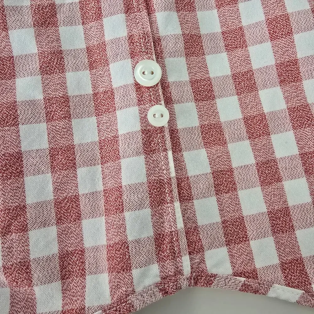 J. Crew Jaspe Cotton Shirt Men M Slim Fit Red White Gingham Check Long Sleeve